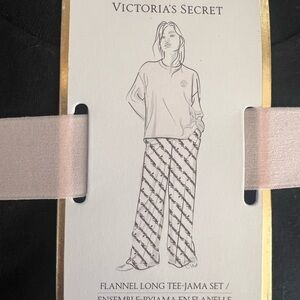 Victoria's Secret Flannel Long Tee-Jama Set - Black and White